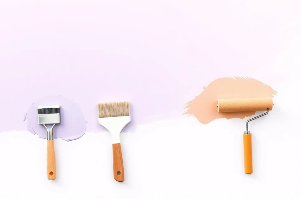 Outils de peinture disposés dans l'ordre des étapes du chantier
