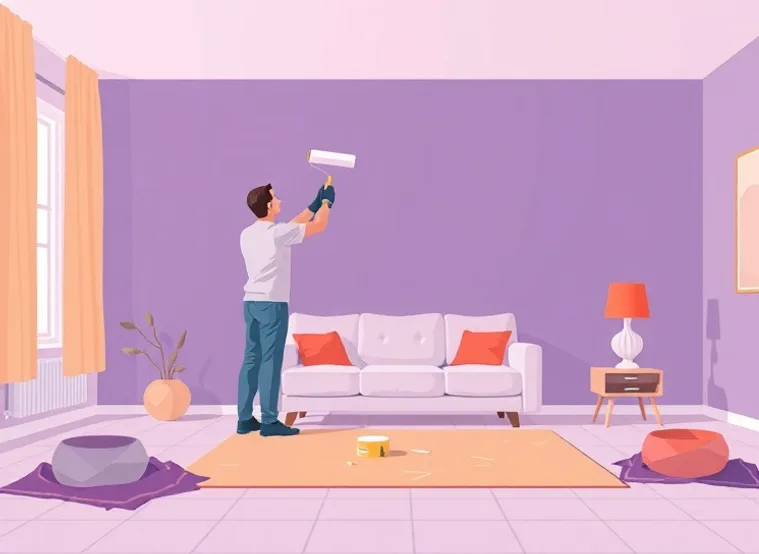 Peintre appliquant la peinture au rouleau sur un mur de salon